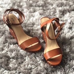 JustFab Gold Studded Orangish Brown Wedges.